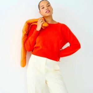J. Crew Cropped Cashmere Crewneck Sweater in Deep Orange